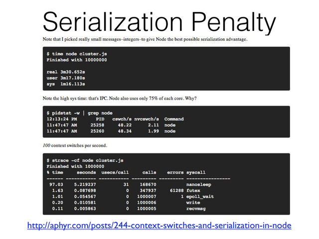 Serialization Penalty
http://aphyr.com/posts/244-context-switches-and-serialization-in-node
