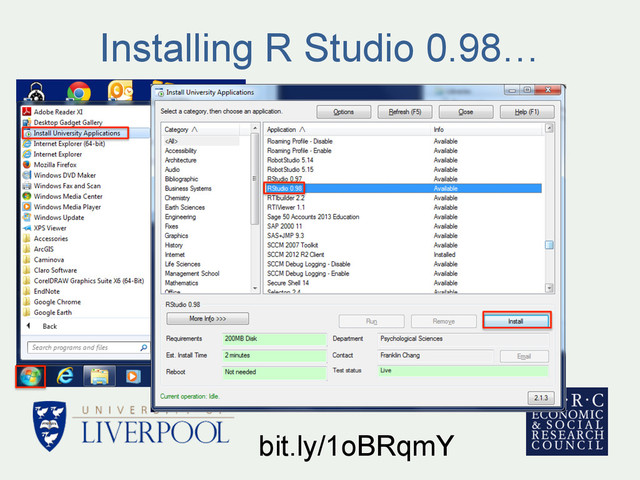 Installing R Studio 0.98…
bit.ly/1oBRqmY
