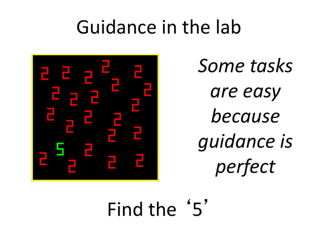 Guidance in the lab
Find the ‘5’
Some tasks
are easy
because
guidance is
perfect
