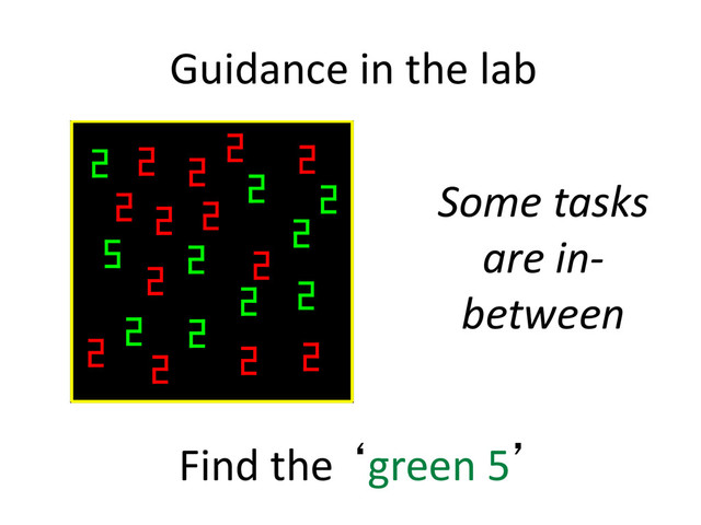 Guidance in the lab
Find the ‘green 5’
Some tasks
are in-
between
