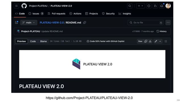 238
https://github.com/Project-PLATEAU/PLATEAU-VIEW-2.0
