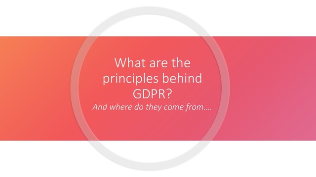What are the
principles behind
GDPR?
And where do they come from….
