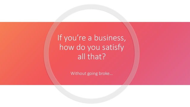 If you’re a business,
how do you satisfy
all that?
Without going broke…
