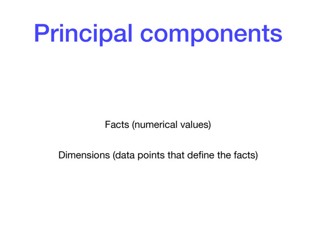 Principal components
Facts (numerical values)

Dimensions (data points that deﬁne the facts)
