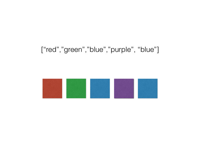 [“red”,”green”,”blue”,”purple”, “blue”]
