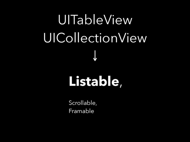 UITableView 
UICollectionView
Listable,
Scrollable,
Framable
