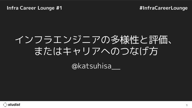 Infra Career Lounge #1
1
#InfraCareerLounge
インフラエンジニアの多様性と評価、
またはキャリアへのつなげ方
@katsuhisa__
