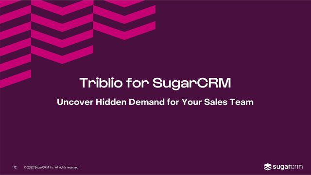 © 2022 SugarCRM Inc. All rights reserved.
Triblio for SugarCRM
12
Uncover Hidden Demand for Your Sales Team
