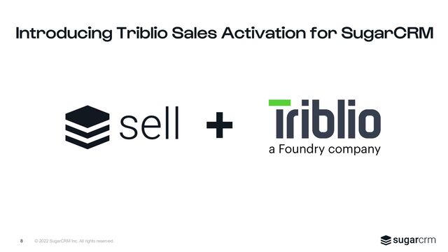 © 2022 SugarCRM Inc. All rights reserved.
Introducing Triblio Sales Activation for SugarCRM
8
+
