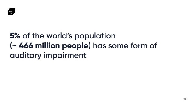24
5% of the world’s population


(~ 466 million people) has some form of
auditory impairment
