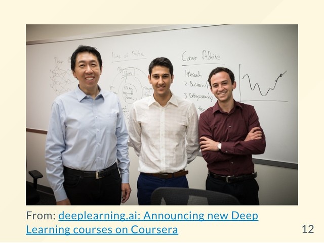 From: deeplearning.ai: Announcing new Deep
Learning courses on Coursera 12
