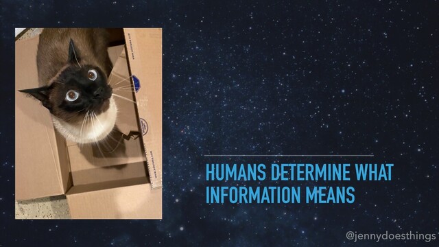 HUMANS DETERMINE WHAT
INFORMATION MEANS
@jennydoesthings
