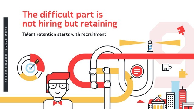 9
The difﬁcult part is
not hiring but retaining
Talent retention starts with recruitment
N e e d l e i n a h a y s t a c k { a D e v O p s s t o r y }
