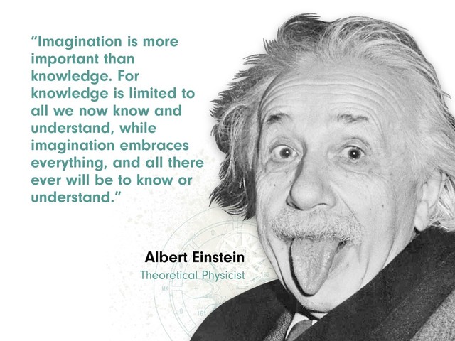 “Imagination is more
important than
knowledge. For
knowledge is limited to
all we now know and
understand, while
imagination embraces
everything, and all there
ever will be to know or
understand.”
Albert Einstein
Theoretical Physicist
