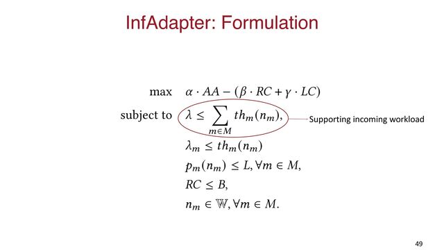 InfAdapter: Formulation
49
Supporting incoming workload
