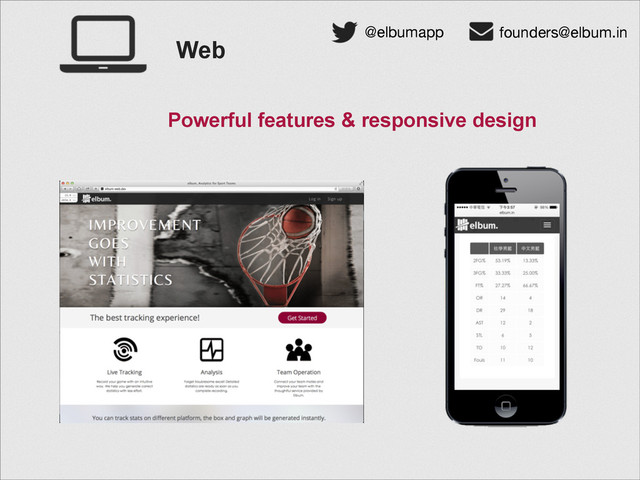 Powerful features & responsive design
Web
@elbumapp founders@elbum.in
