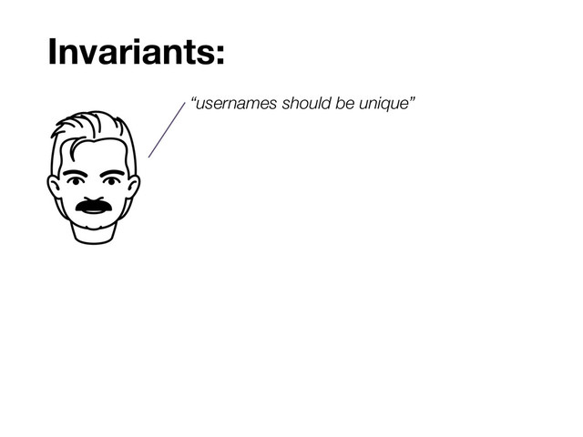 Invariants:
“usernames should be unique”
