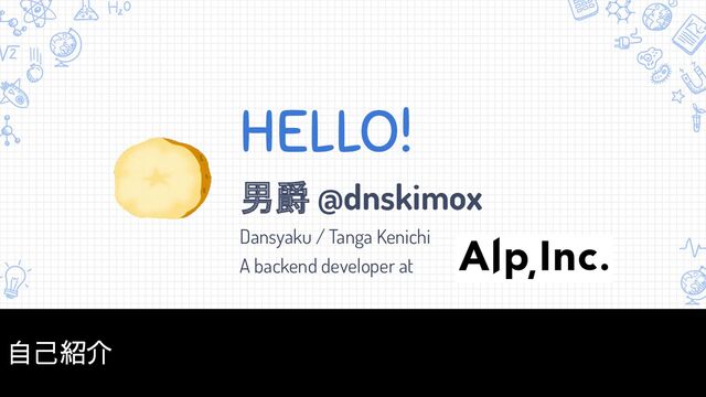 HELLO!
男爵 @dnskimox
Dansyaku / Tanga Kenichi
A backend developer at
2
自己紹介
