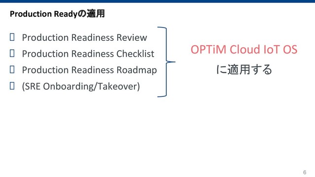 6
OPTiM Cloud IoT OS
に適用する
Production Readyの適用
