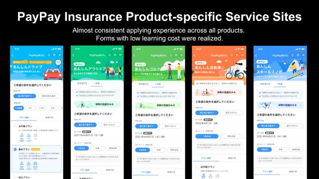PayPay Insurance Product-specific Service Sites
Almost consistent applying experience across all products.
Forms with low learning cost were realized.

