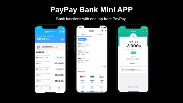 PayPay Bank Mini APP
Bank functions with one tap from PayPay.
