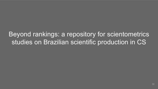 Beyond rankings: a repository for scientometrics
studies on Brazilian scientific production in CS
30
