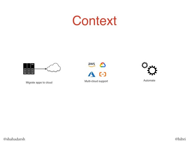 @shahadarsh @hibri
Context
Migrate apps to cloud Multi-cloud support Automate
