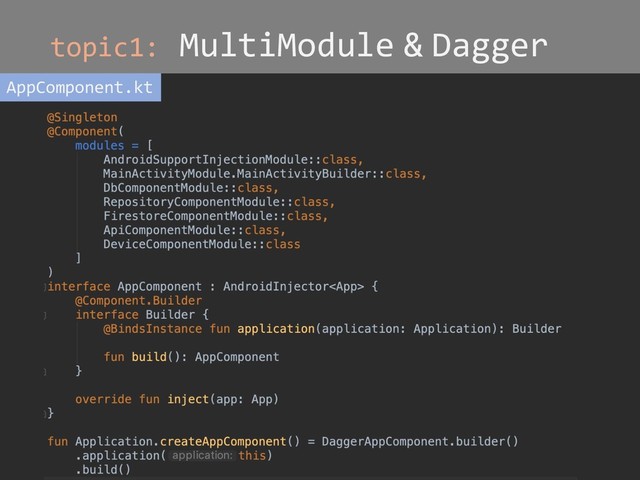 topic1: MultiModule & Dagger
AppComponent.kt
