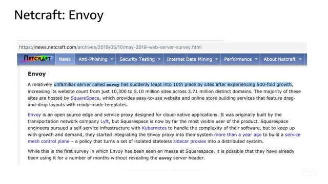 © 2019, Amazon Web Services, Inc. or its affiliates. All rights reserved.
Netcraft: Envoy
