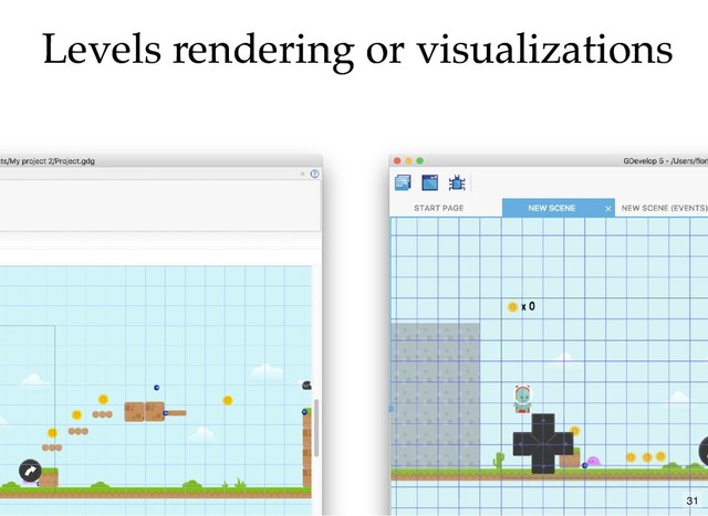 Levels rendering or visualizations
Levels rendering or visualizations
31
