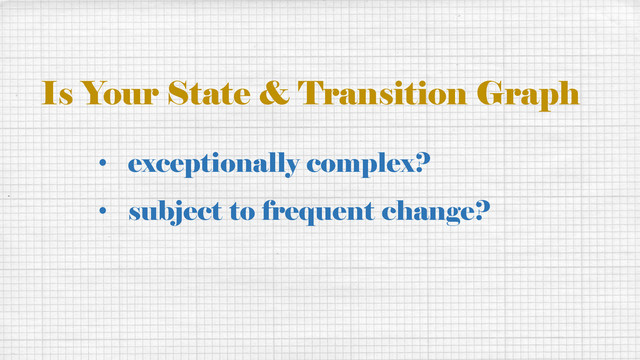 • exceptionally complex?
• subject to frequent change?
Is Your State & Transition Graph
