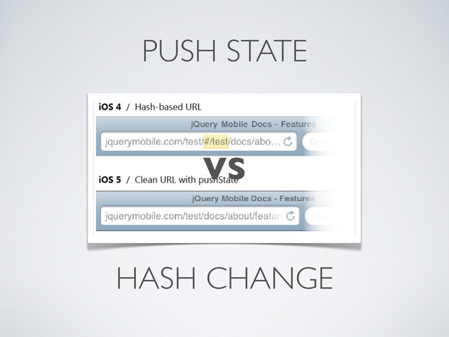 PUSH STATE
HASH CHANGE
VS
