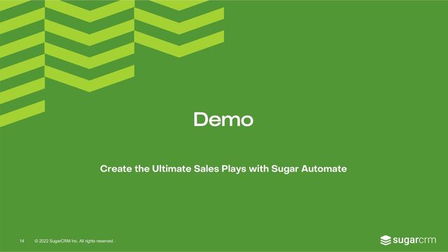 © 2022 SugarCRM Inc. All rights reserved.
Demo
Create the Ultimate Sales Plays with Sugar Automate
14
