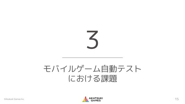 ©Akatsuki Games Inc.
モバイルゲーム自動テスト
における課題
3
15
