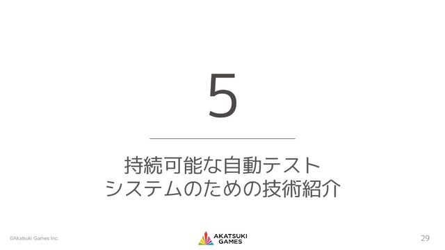 ©Akatsuki Games Inc.
持続可能な自動テスト
システムのための技術紹介
5
29
