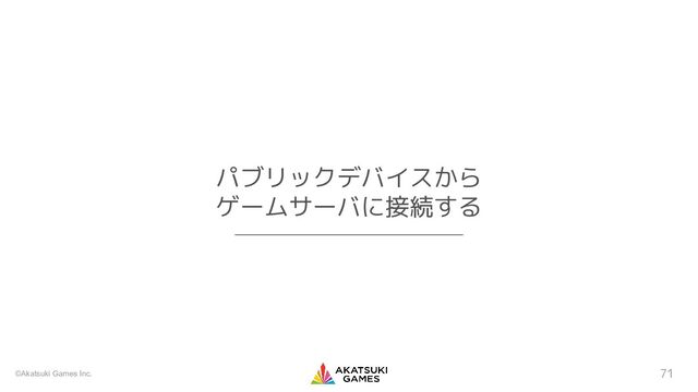 ©Akatsuki Games Inc. 71
パブリックデバイスから
ゲームサーバに接続する
