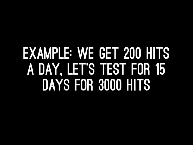 Example: we get 200 hits
a day, let’s test for 15
days for 3000 hits

