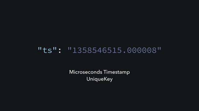 "ts": "1358546515.000008"
Microseconds Timestamp
UniqueKey
