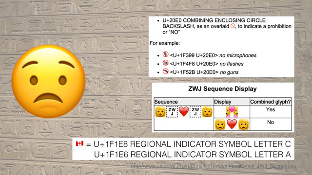 
http://www.unicode.org/reports/tr51/index.html#Emoji_ZWJ_Sequences
" = U+1F1E8 REGIONAL INDICATOR SYMBOL LETTER C
U+1F1E6 REGIONAL INDICATOR SYMBOL LETTER A
