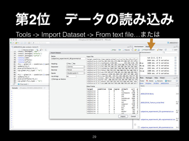 ୈ2ҐɹσʔλͷಡΈࠐΈ
Tools -> Import Dataset -> From text ﬁle…·ͨ͸
29
