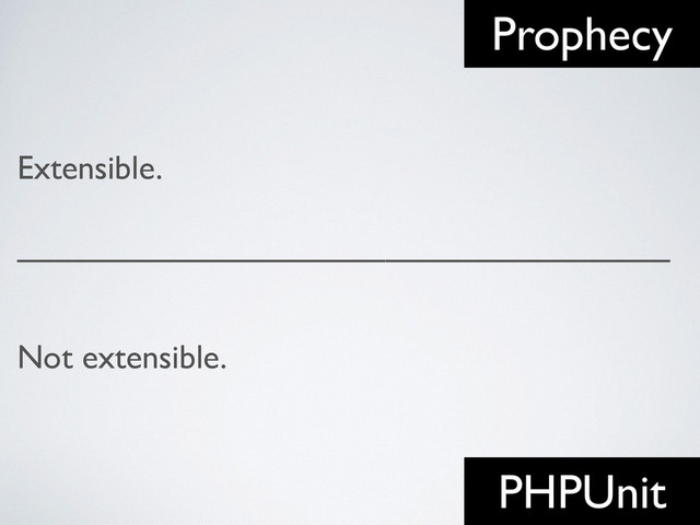 Extensible.	

!
———————————————————————————————————————
!
Not extensible.
Prophecy
PHPUnit
