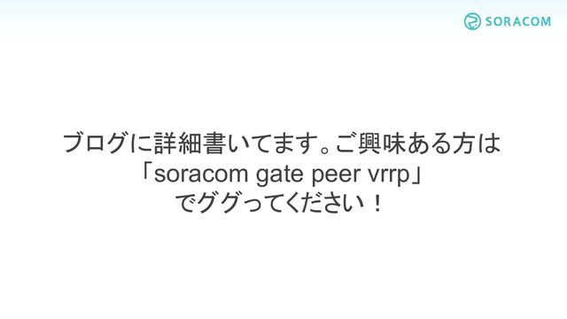 ブログに詳細書いてます。ご興味ある方は
「soracom gate peer vrrp」
でググってください！
