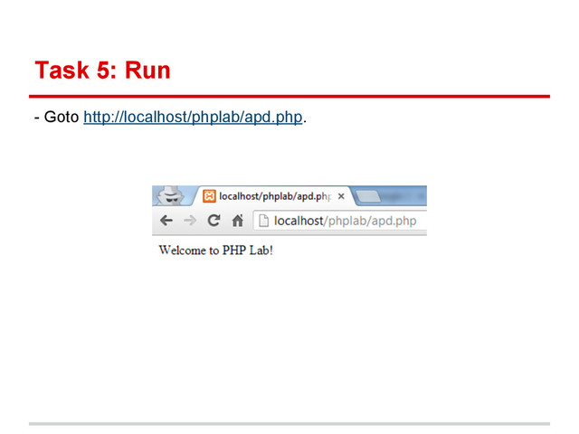 Task 5: Run
- Goto http://localhost/phplab/apd.php.
