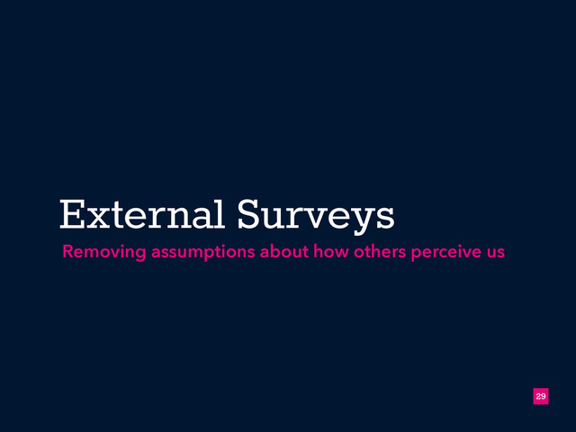 External Surveys
!29
Removing assumptions about how others perceive us
