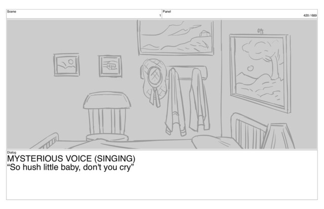 Scene
1
Panel
420 / 689
Dialog
MYSTERIOUS VOICE (SINGING)
“So hush little baby, don't you cry”
