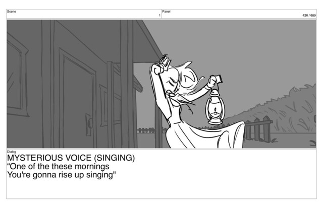 Scene
1
Panel
426 / 689
Dialog
MYSTERIOUS VOICE (SINGING)
“One of the these mornings
You're gonna rise up singing"
