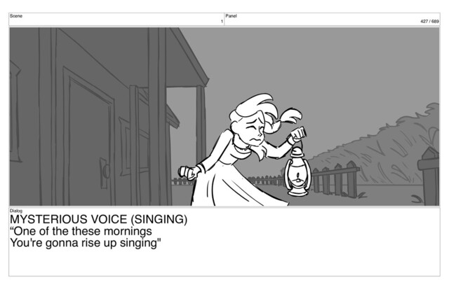 Scene
1
Panel
427 / 689
Dialog
MYSTERIOUS VOICE (SINGING)
“One of the these mornings
You're gonna rise up singing"
