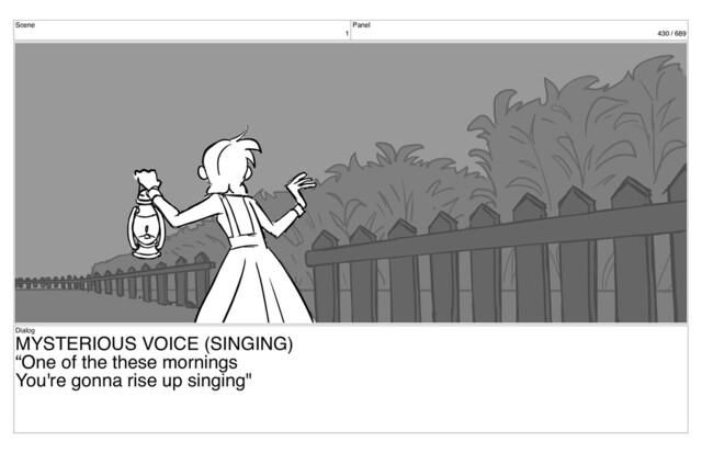 Scene
1
Panel
430 / 689
Dialog
MYSTERIOUS VOICE (SINGING)
“One of the these mornings
You're gonna rise up singing"
