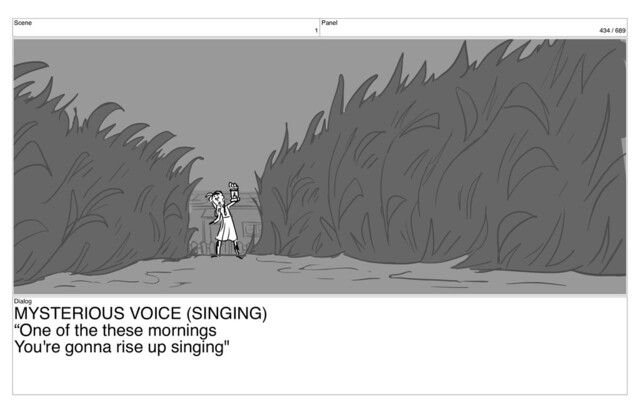 Scene
1
Panel
434 / 689
Dialog
MYSTERIOUS VOICE (SINGING)
“One of the these mornings
You're gonna rise up singing"
