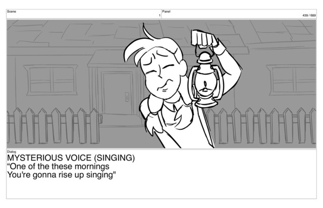 Scene
1
Panel
439 / 689
Dialog
MYSTERIOUS VOICE (SINGING)
“One of the these mornings
You're gonna rise up singing"
